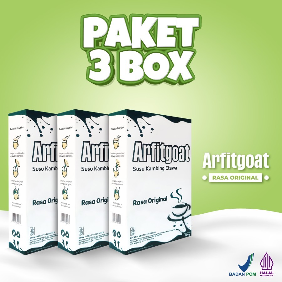 

ARFITGOAT - 3 Box Susu Kambing Etawa Arfitgoat Rasa Original Atasi Nyeri Sendi Pegal Linu BPOM HALAL