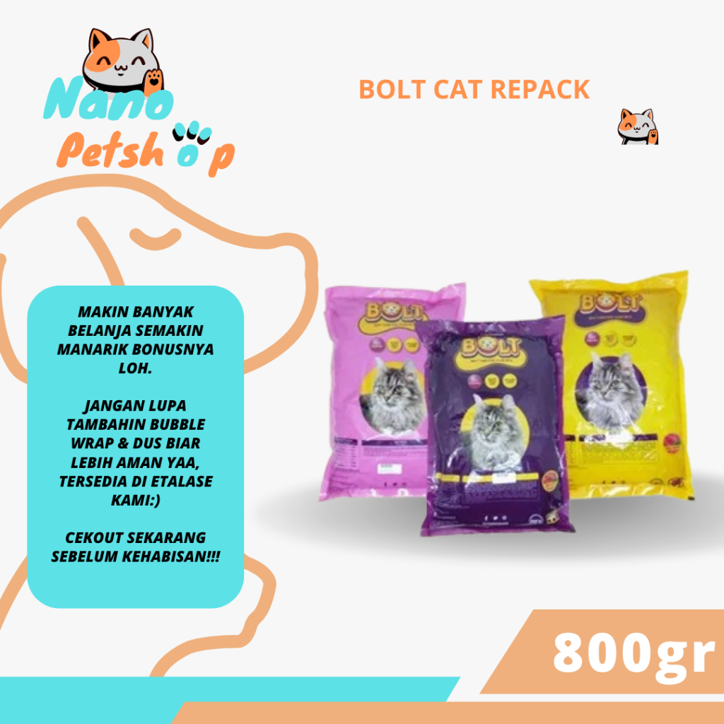 Makanan Kucing - Bolt Cat 800 gr All Variant kemasan Freshpack