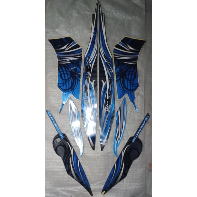 Striping stiker body kanan kiri full set Mio soul tahun 2009-2010 warna biru hitam