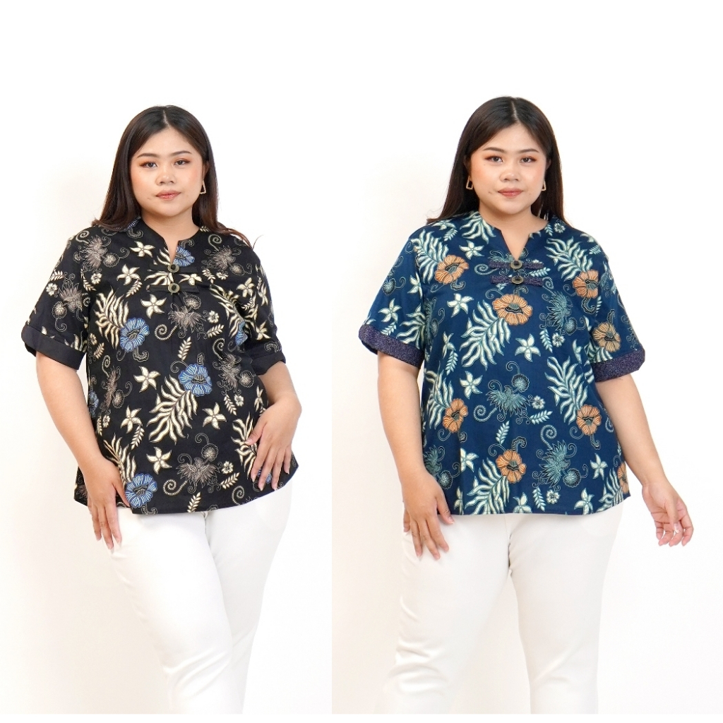 ATASAN BLOUSE BAJU BATIK WANITA IMLEK CHEONGSAM JUMBO BIG SIZE 021 C OVERSIZE XXL XXXL LD 120cm XXL 