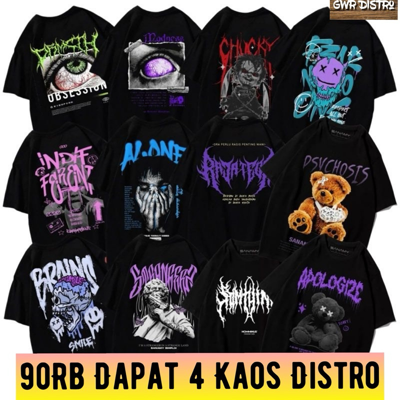 PROMO ( 100RB Dapat 4 KAOS DISTRO PRIA ) Kaos Distro Dewasa Dan Remaja Ukuran M L XL XXL XXXL 3XL Pr
