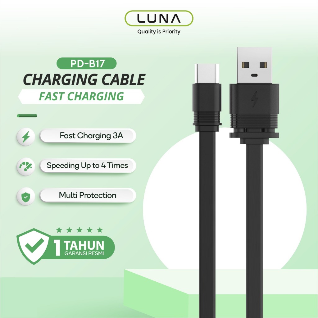 Luna Kabel Data / Data Cable Micro USB Type C Fast Charging 3A Support VOOC Flash Charging PD-B17