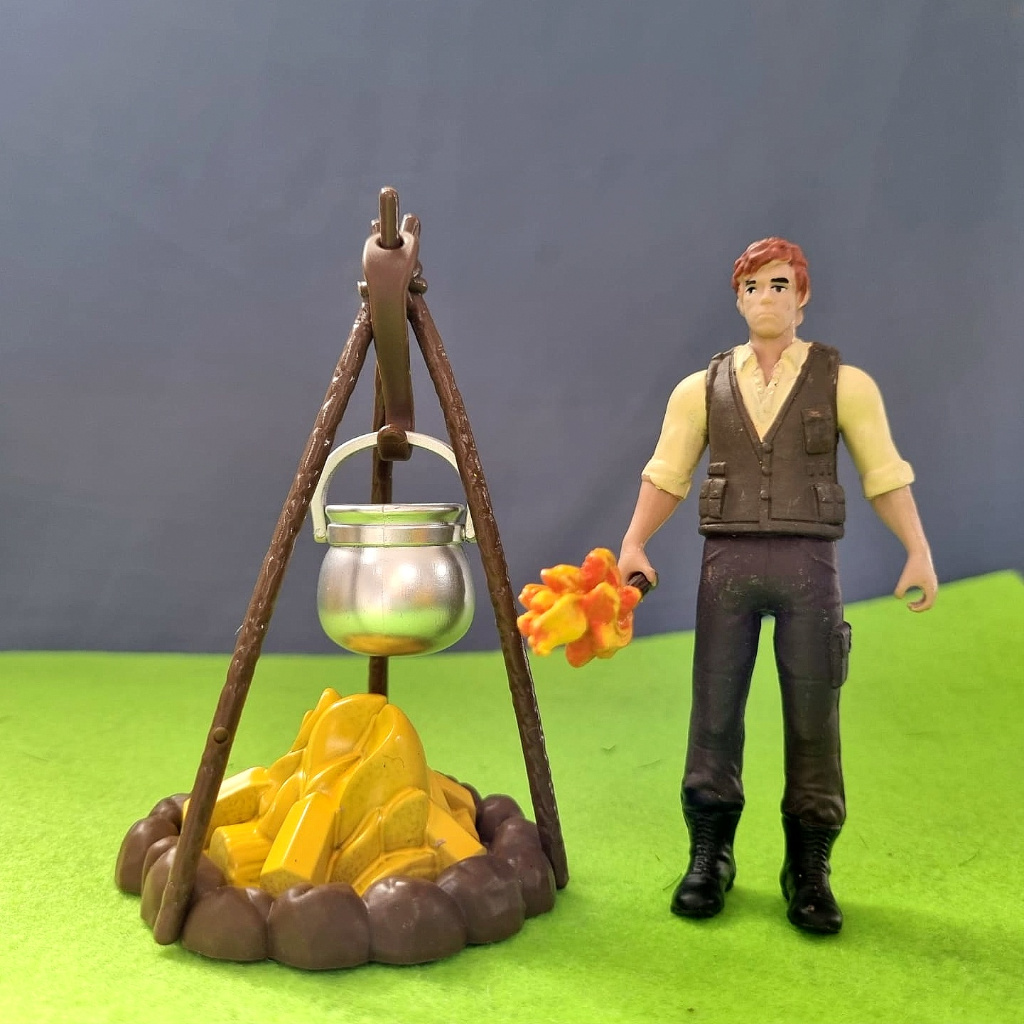 Figure Orang Api Unggun, Obor, Panci masak air mainan diorama miniatur