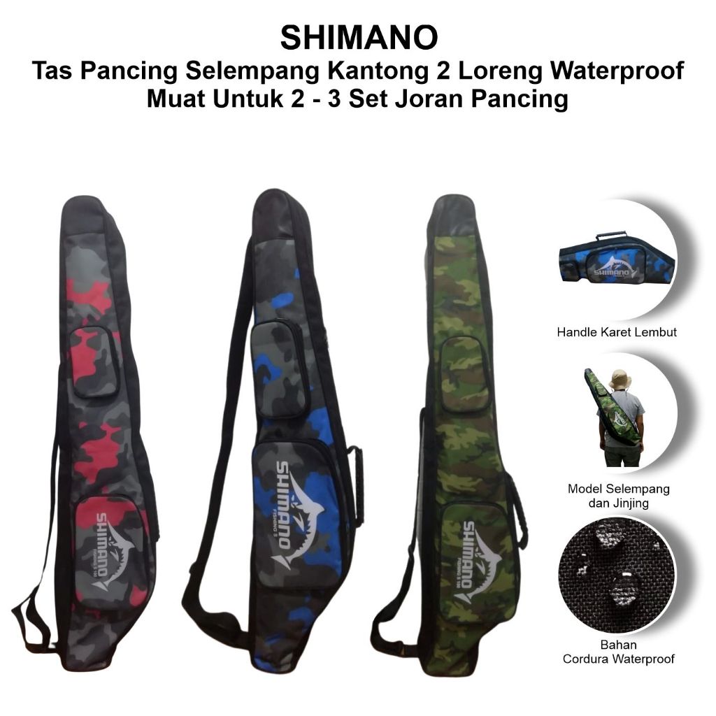 Tas Pancing Shimano Selempang Loreng Kantong 2 Muat Untuk 3 Set Joran Mancing Ukuran 75cm dan 100cm