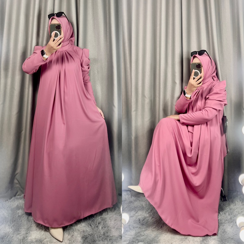 LADY DRESS SET HIJAB POLOS DRESS TERBARU BAHAN YORIS