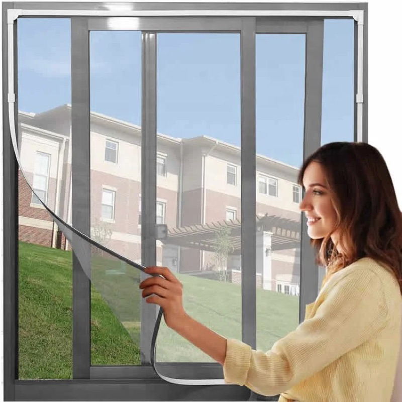 Jaring Nyamuk Jendela Jaring Kasa + Perekat Velcro / Hitam Putih