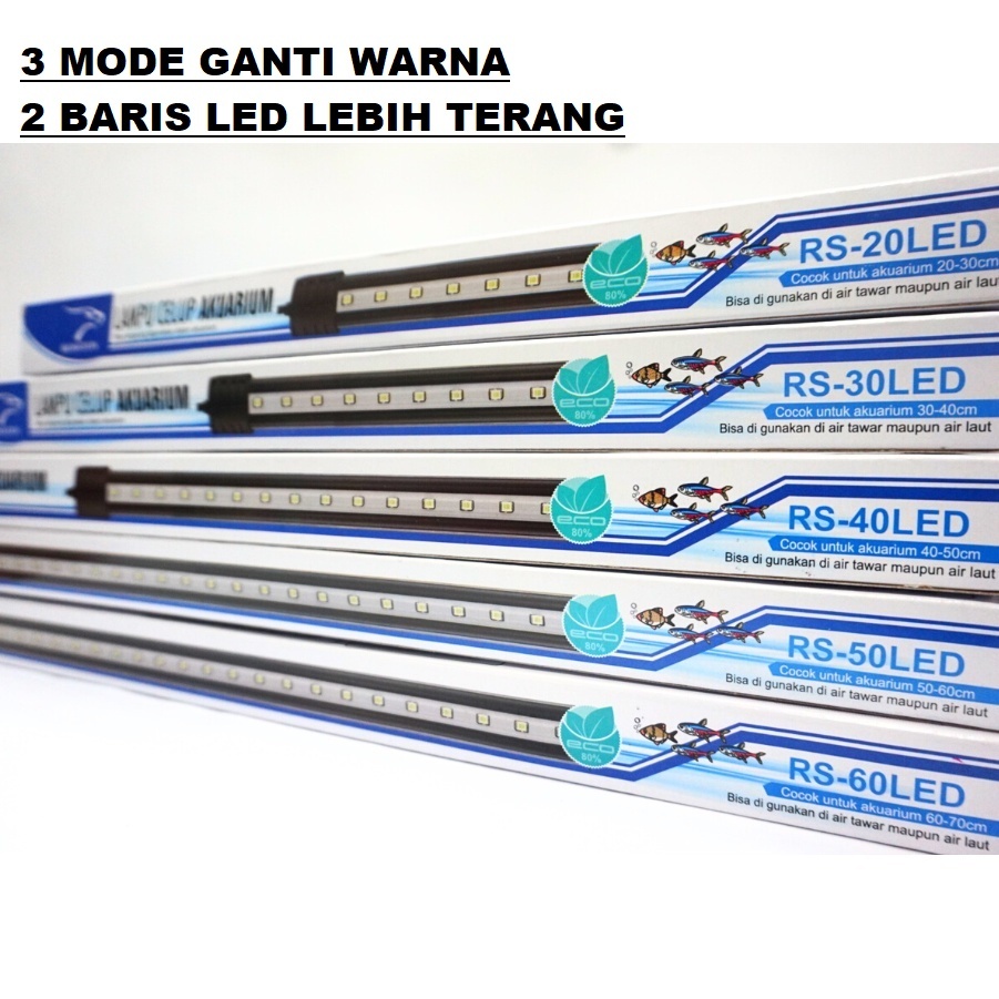 lampu celup aquarium 3 mode warna 2 baris led 60 cm 50cm 40cm rosston dbl