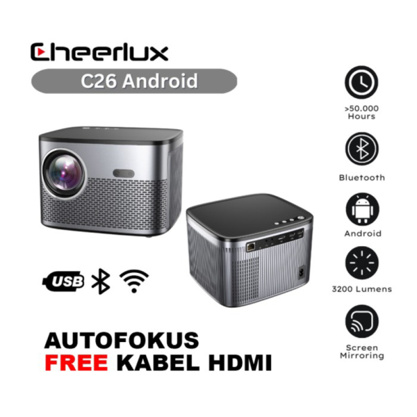 Promo Cheerlux C26 Android Wifi Projector 280 ANSI Auto Focus Diskon