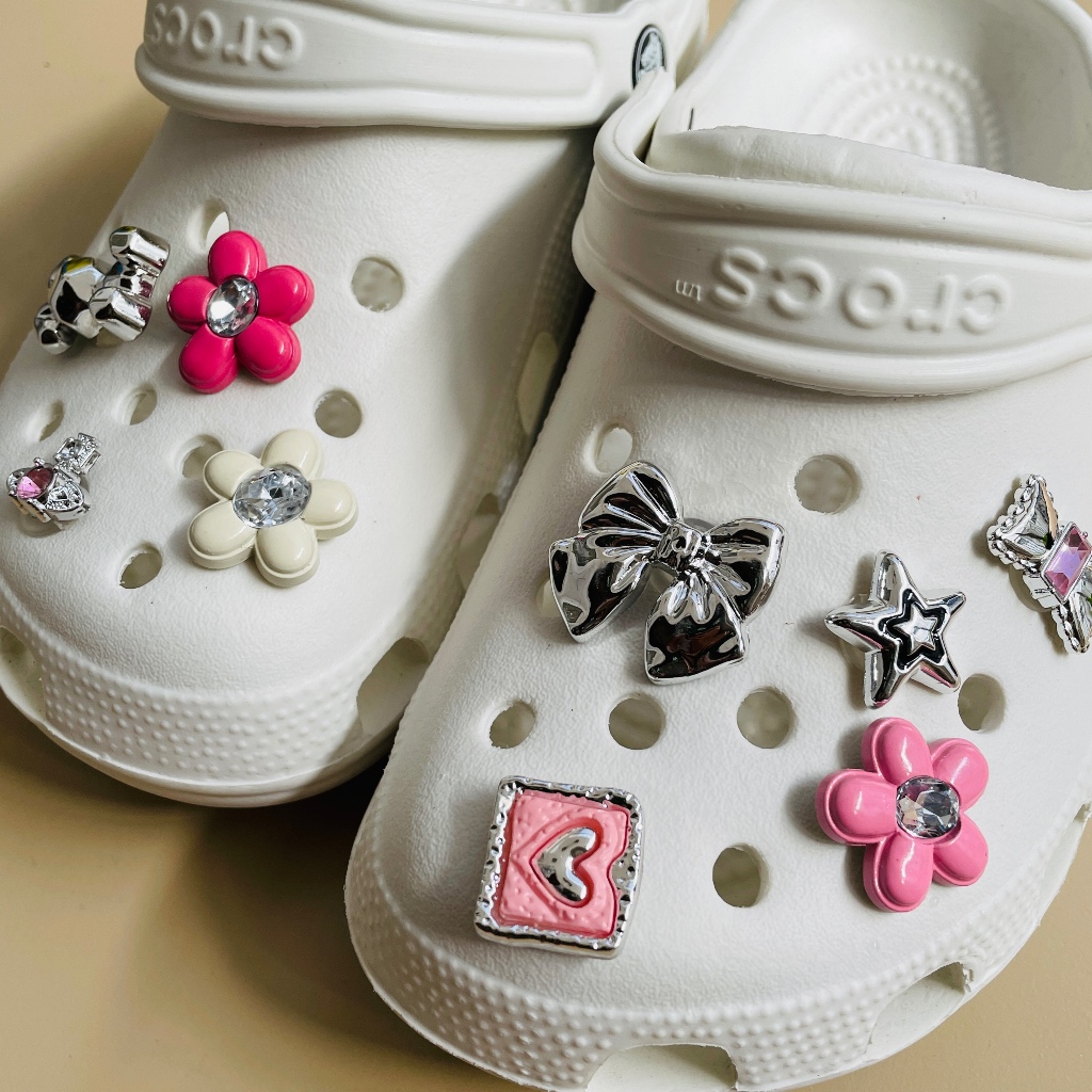 Orchid Store - Aksesoris Jibbitz 3D 1 pcs Hiasan Sandal Crocs Silver Pink | Jibbitz Murah | Jibbitz 