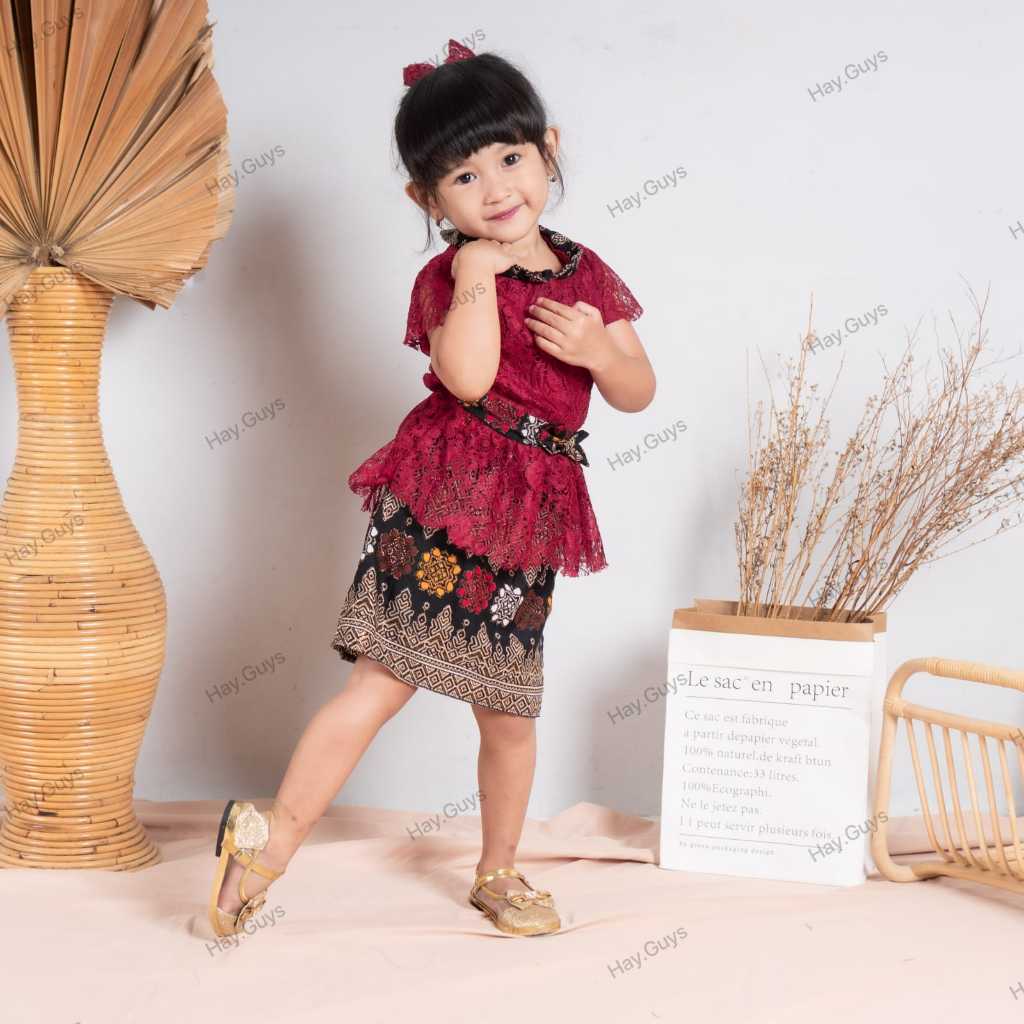Kebaya Anak Kutubaru Rok Span Batik Pendek Jumputan Umur 1-7 Tahun FREE BANDO Warna Lengkap Kebaya A