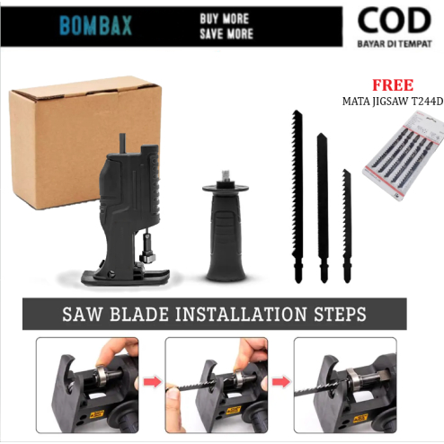 Adaptor Bor Ke Gergaji Reciprocating Saw Adaptor Recipro Ubah Bor Jadi Mesin Gergaji Potong Kayu