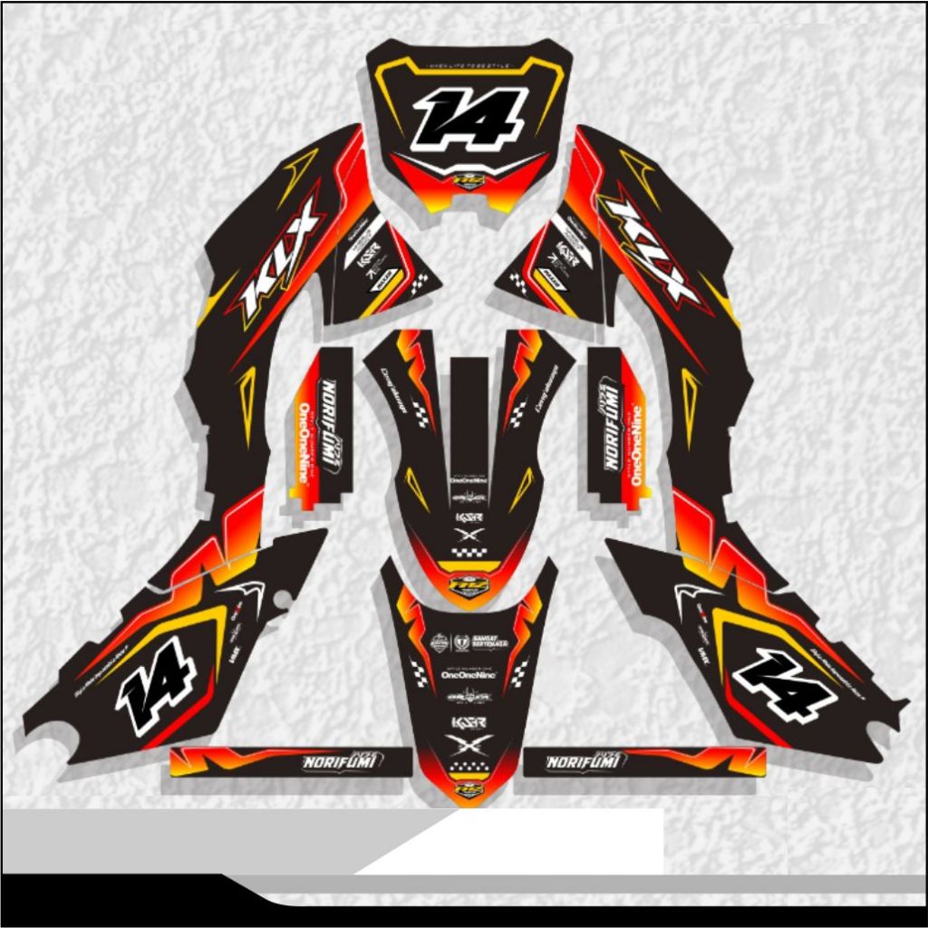 DECAL STIKER KLX - KLX S/OLD GORDON FULL BODY MERAH HITAM BISA DESAIN SENDIRI SIKER VARIASI KLX