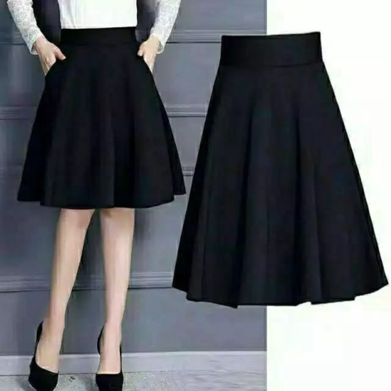 Rok payung, Rok payung jumbo, Rok payung hitam, Rok payung polos, Rok payung bahan Jersey, Rok midi,