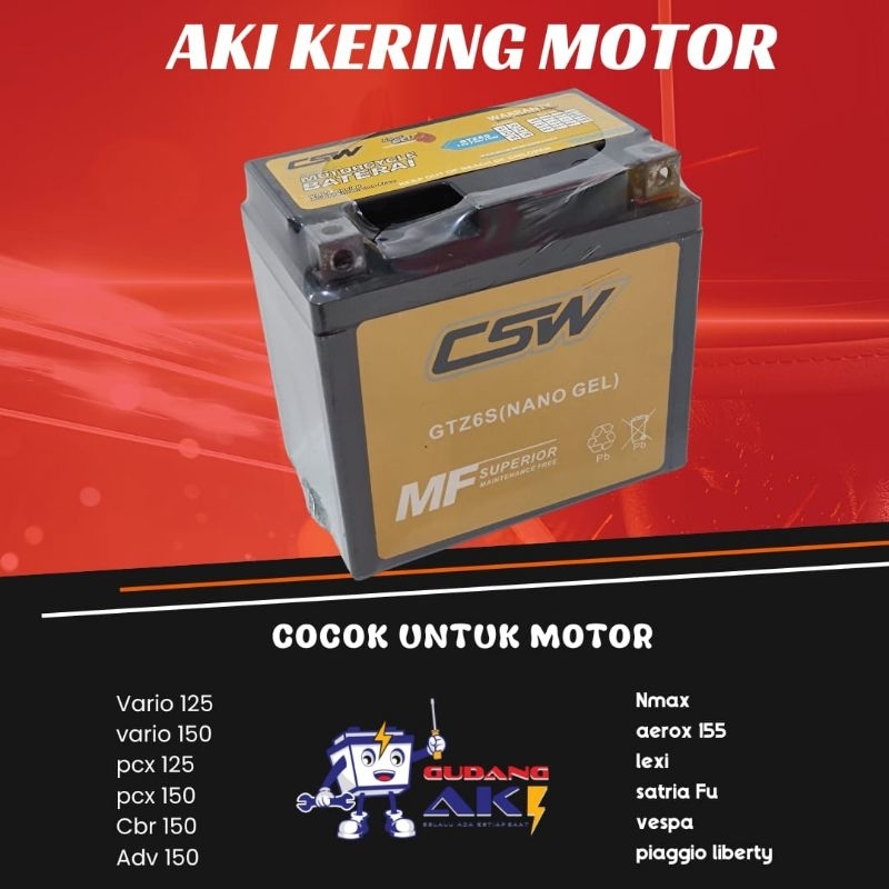 AKI KERING MOTOR CSW GTZ6S 12V 7AH 10Hr