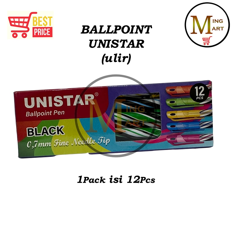 

1Pack UNISTAR Ballpoint / Pen / Pulpen / Bolpoin lilin / Ulir / Spiral UNISTAR (Isi 12Pcs)