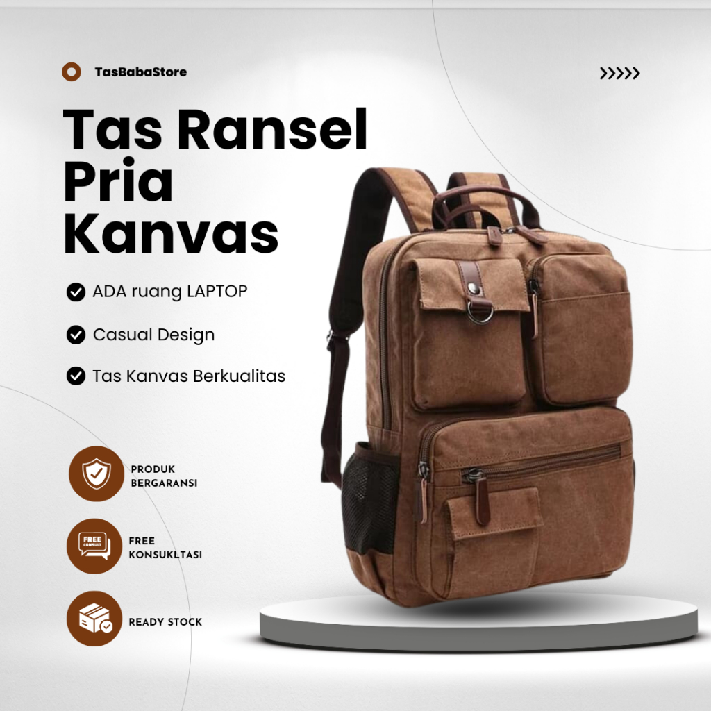 Tas Ransel Punggung Backpack Gendong Gemblok Canvas Pria Hitam Dewasa Rangsel Tas Sekolah Kuliah Pri