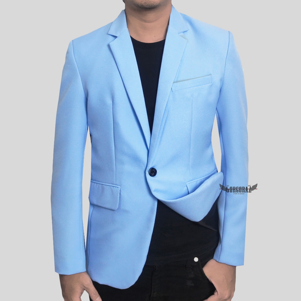 jas pria biru cerah langit slimfit casual formal keren blazer pria