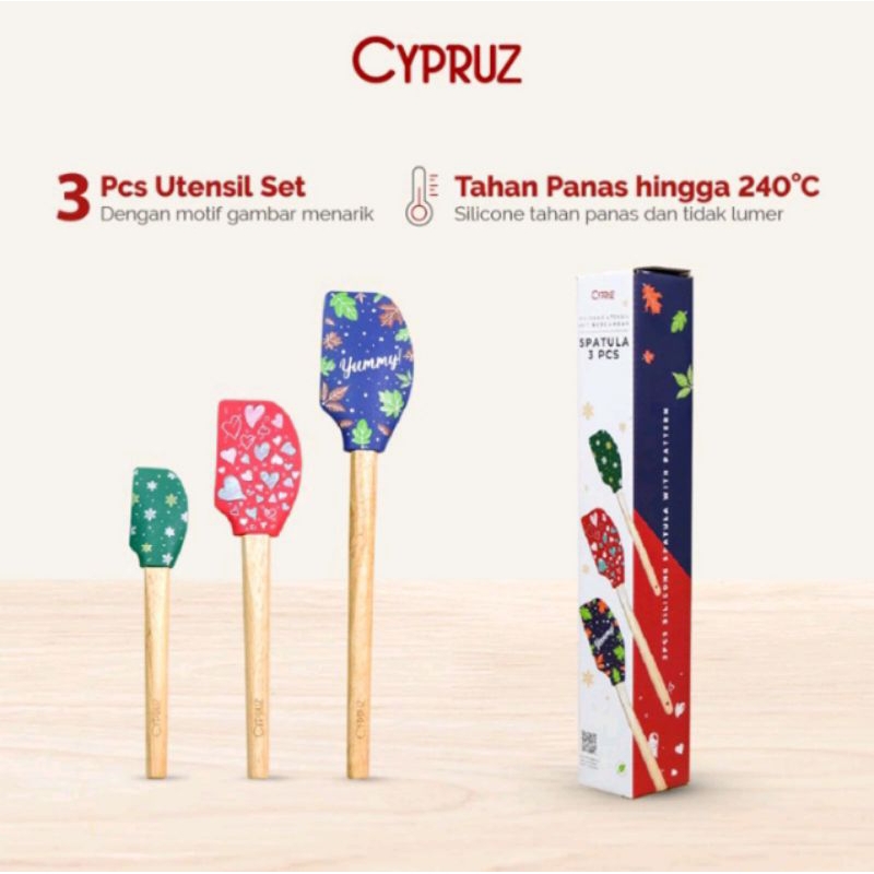 Cyprus Silicone Utensil Set Bergambar - Spatula 3 pcs