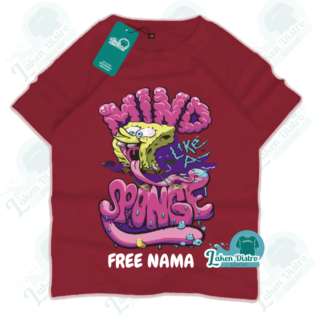 Kaos Anak Laki Laki Perempuan Gambar Spongebob Lidah Free Custom Nama Baju Distro Cewek / Cowok Usia