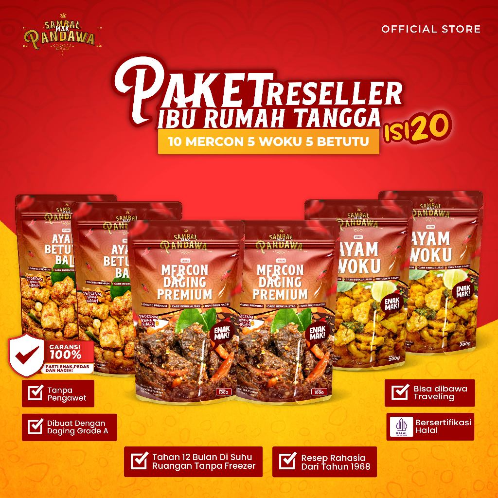 

Paket Usaha Reseller Ibu Rumah Tangga- 20 pcs Sambal Mak Pandawa