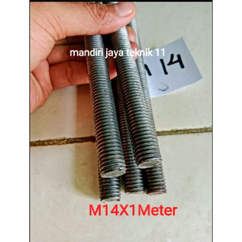 As Drat M14 Panjang 1 Meter Drat kasar (P2.0)Baut Long Full Drat