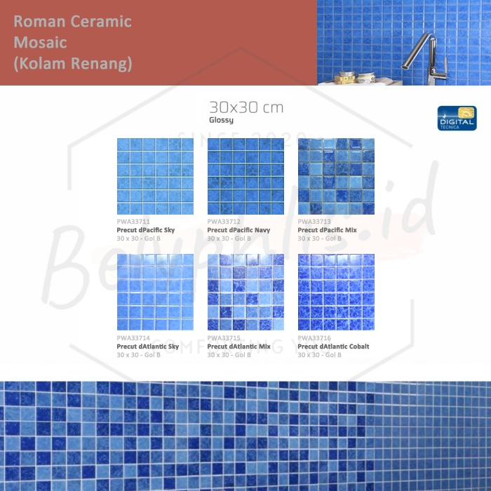 Keramik Roman 30x30 Kolam Renang | Keramik Mozaic 30x30 | Mosaic Kotak dAtlantic | dPacific