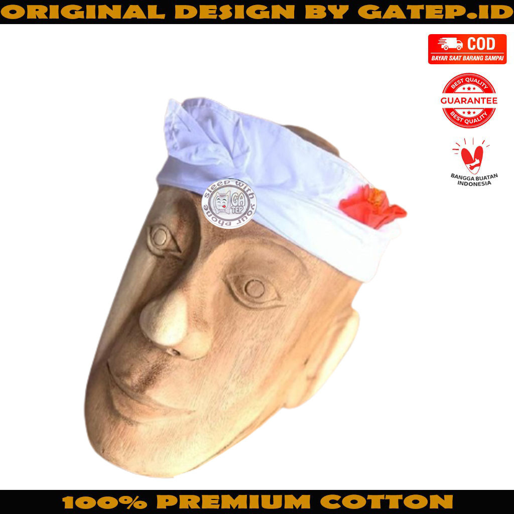 Udeng Bali Putih Polos Janggar Nayah Sibakan / Iket Bali Pria / Blangkon Bali Asli / Peci Bali / Top