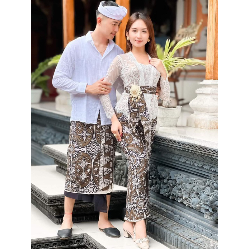 setelan couple katun motif endek // kamen set selendang dan saput bali