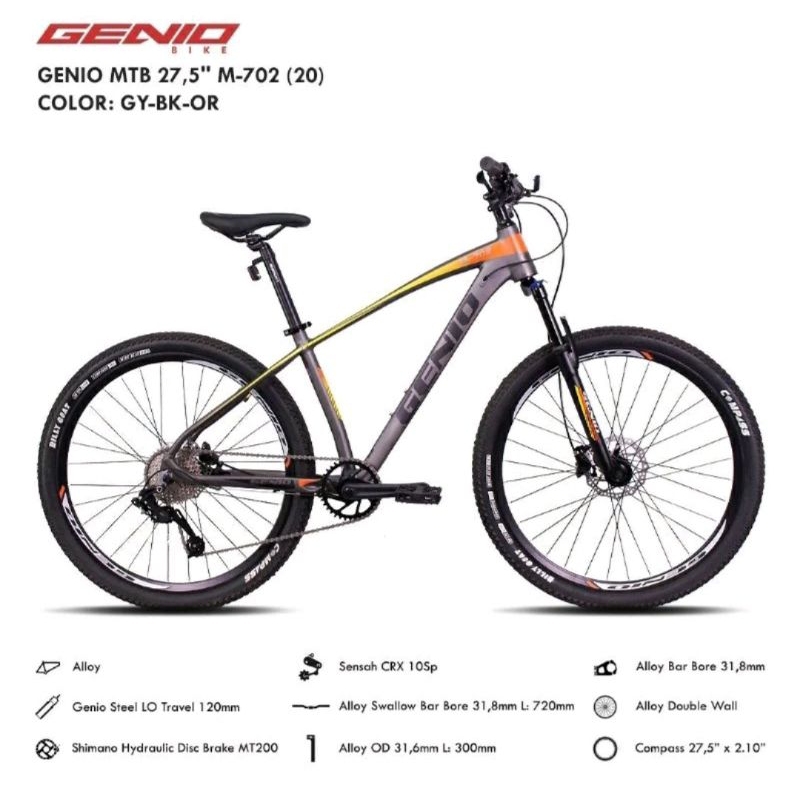 Sepeda MTB 27,5 inch Genio M702 Hydraulic Sensah 10 speed