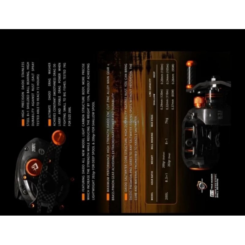 reel daido predator pro series orange reel baitcasting doubel spool