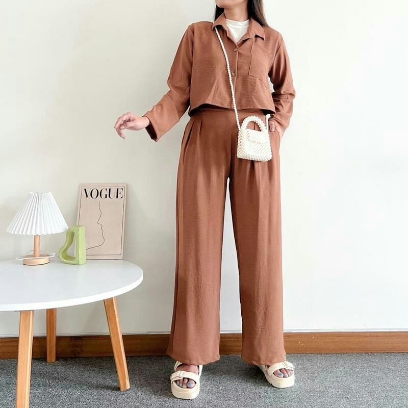 Glory one set crop top Crinkle / setelan wanita crinkle murah