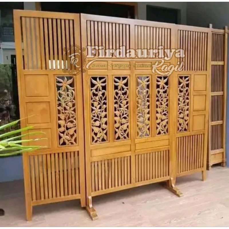 Penyekat ruangan 180x200cm antik kayu jati jepara 4 sap daun pintu 2 meter finising pembatas sketsel