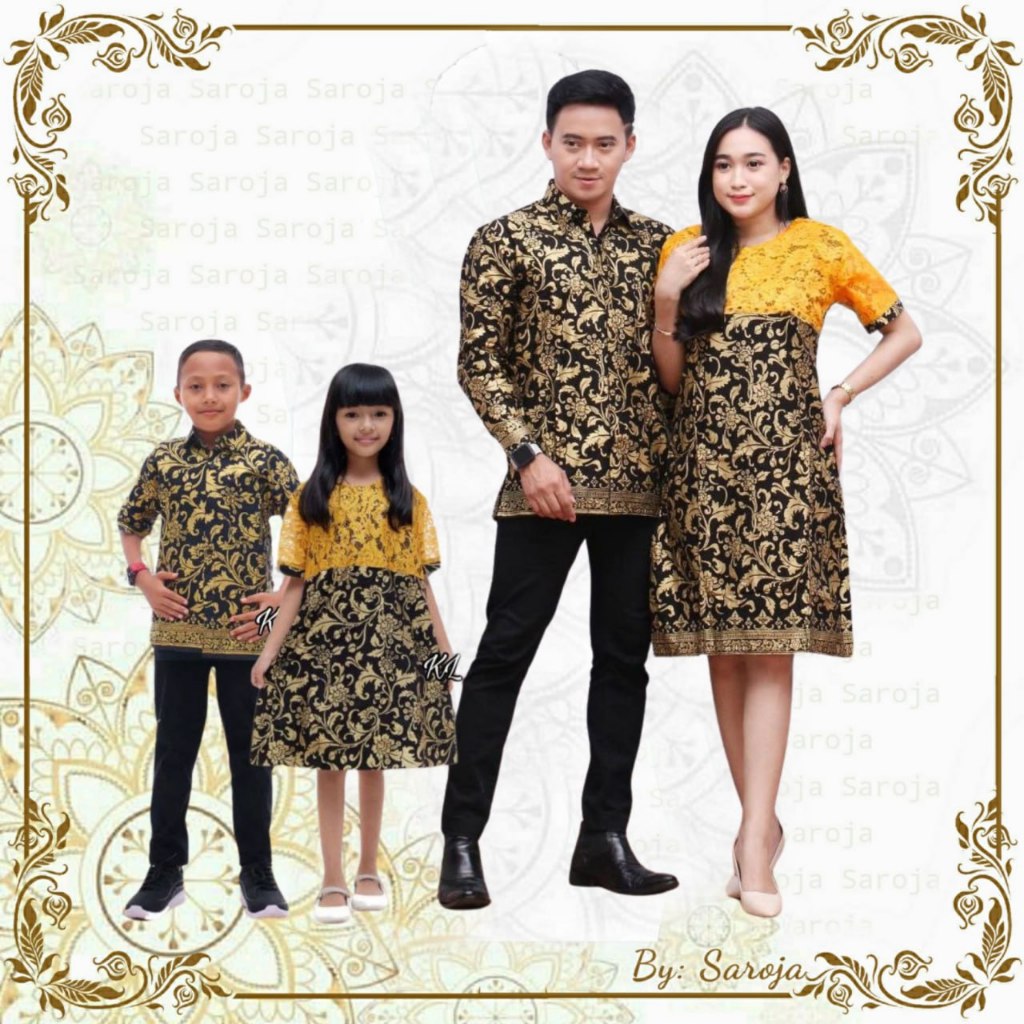 SAROJA | Couple Batik Keluarga Brukat Bakung | Dress Wanita Kantor Casual | Couple Natal Keluarga | 