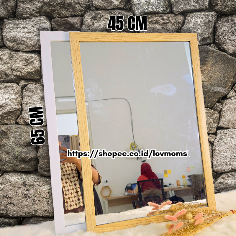 Kaca Cermin Gantung Tempel Dinding Aesthetic Kamar Mandi Tidur 45 X 65 Kotak Persegi Minimalis Frame