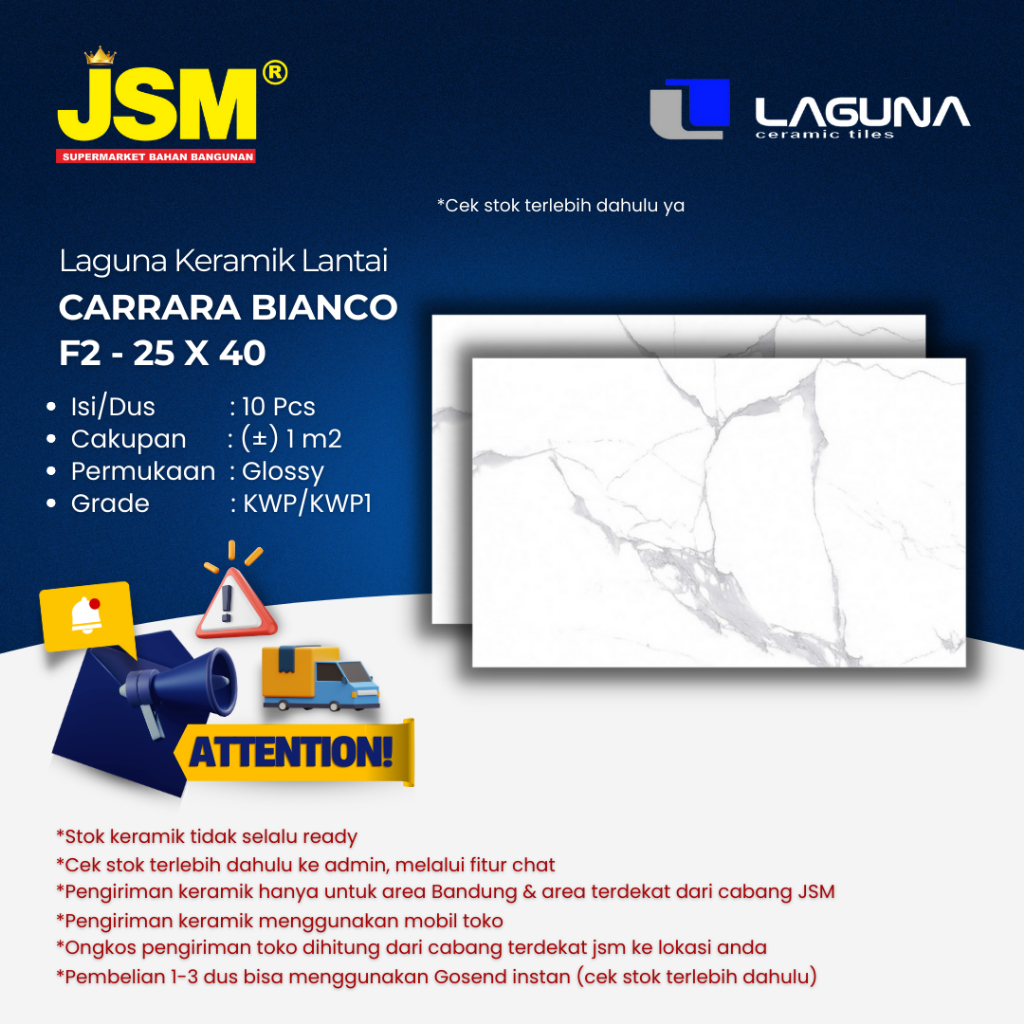 Laguna Keramik Dinding Carrara Bianco 25x40 KWP - JSM Supermarket Bahan Bangunan