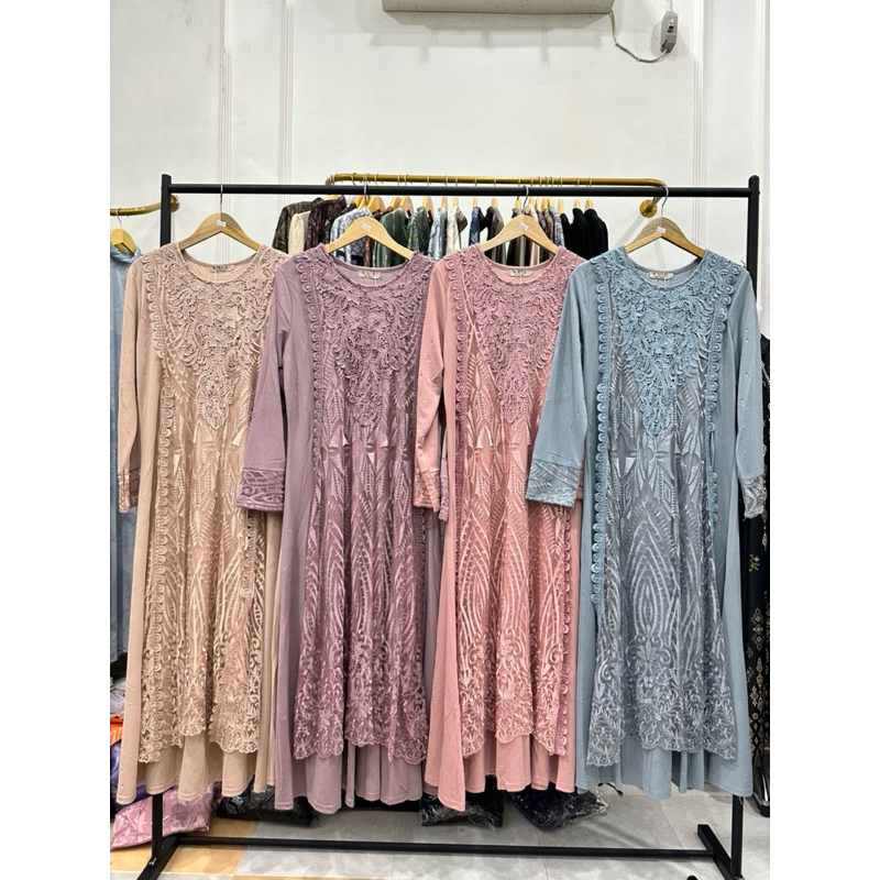Dress Brukat Ceruty Kondangan Baju Wisuda Lamaran Seragam Keluarga Gamis Pesta