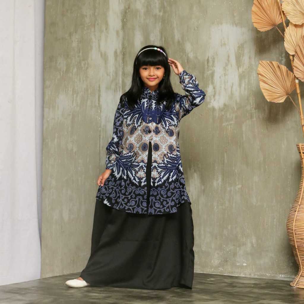 Gamis batik anak modern motif kuncoro01, dress muslim, gamis batik kombinasi