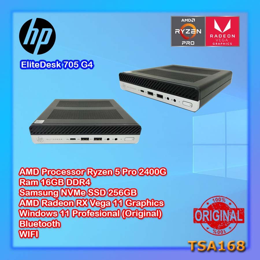 HP EliteDesk 705 G4 AMD Ryzen 5 Pro 2400G 16GB 256GB SSD Win11 Pro