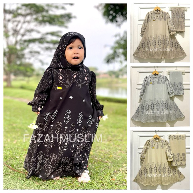 GAMIS ANAK SET HIJAB DRESS SYARI PESTA MEWAH CERUTY BAJU MUSLIM ANAK PEREMPUAN 1-10 tahun