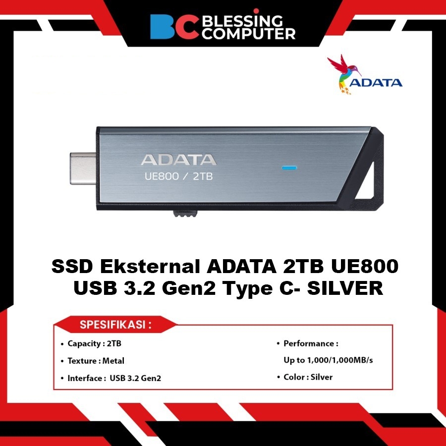 SSD Eksternal ADATA 2TB UE800 USB 3.2 Gen2 Type C- SILVER