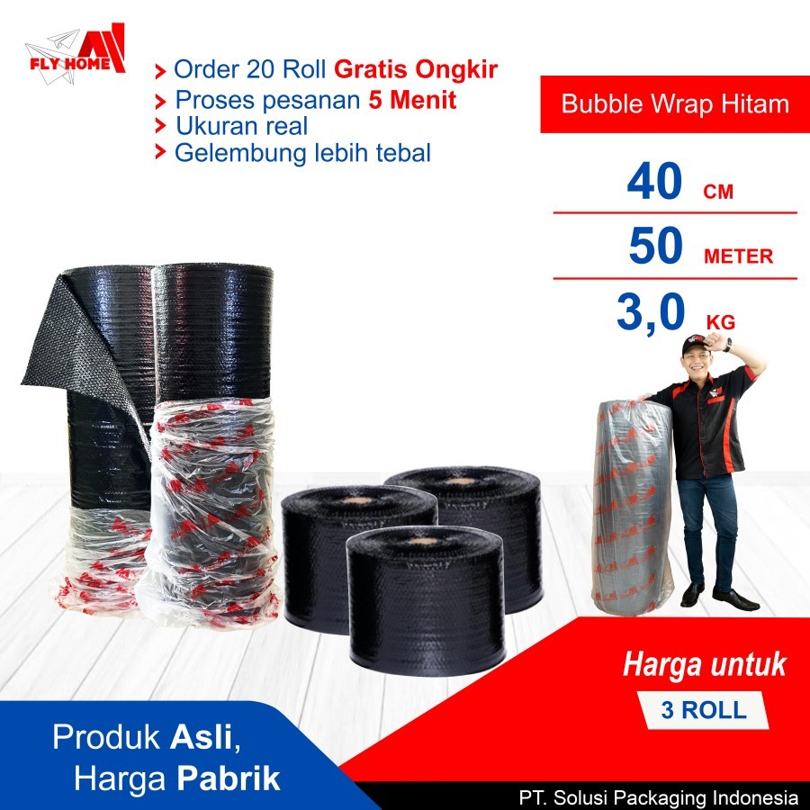 

FLYHOME Bubble wrap potongan 40cm hitam 3kg 3 roll hitam 40x50meter