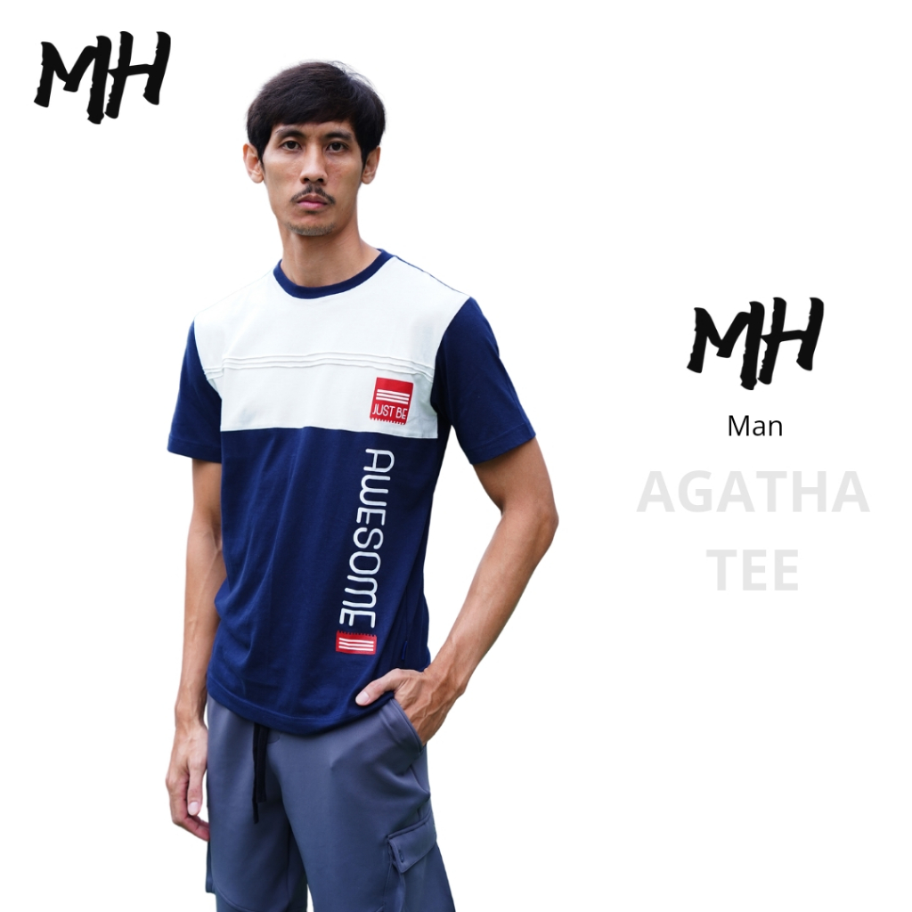MH Fashion AGATHA TEE T-Shirt Men Women Unisex Lengan Pendek Polos Kombinasi Warna Printing Katun Co