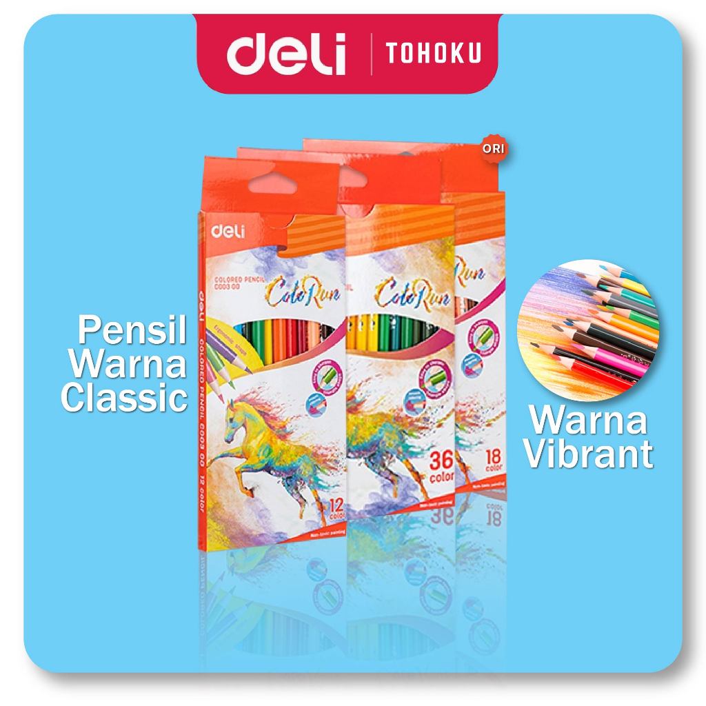 

Deli Pensil Warna 12/18/24/36 warna menghasilkan warna warni yang halus, tidak beracun EC00330