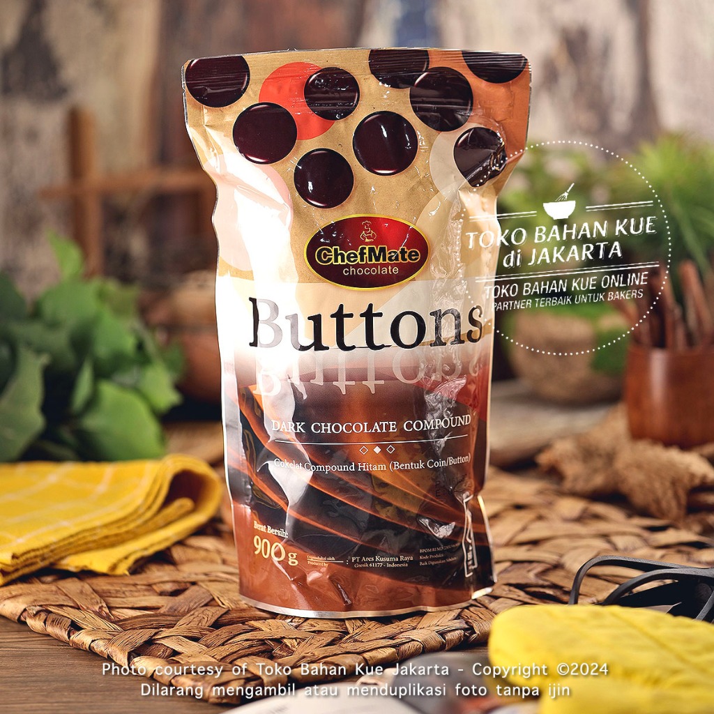 

Chefmate Chocolate Buttons 900gr ASLI Dark Coin Compound Cokelat Keping Coklat Baking