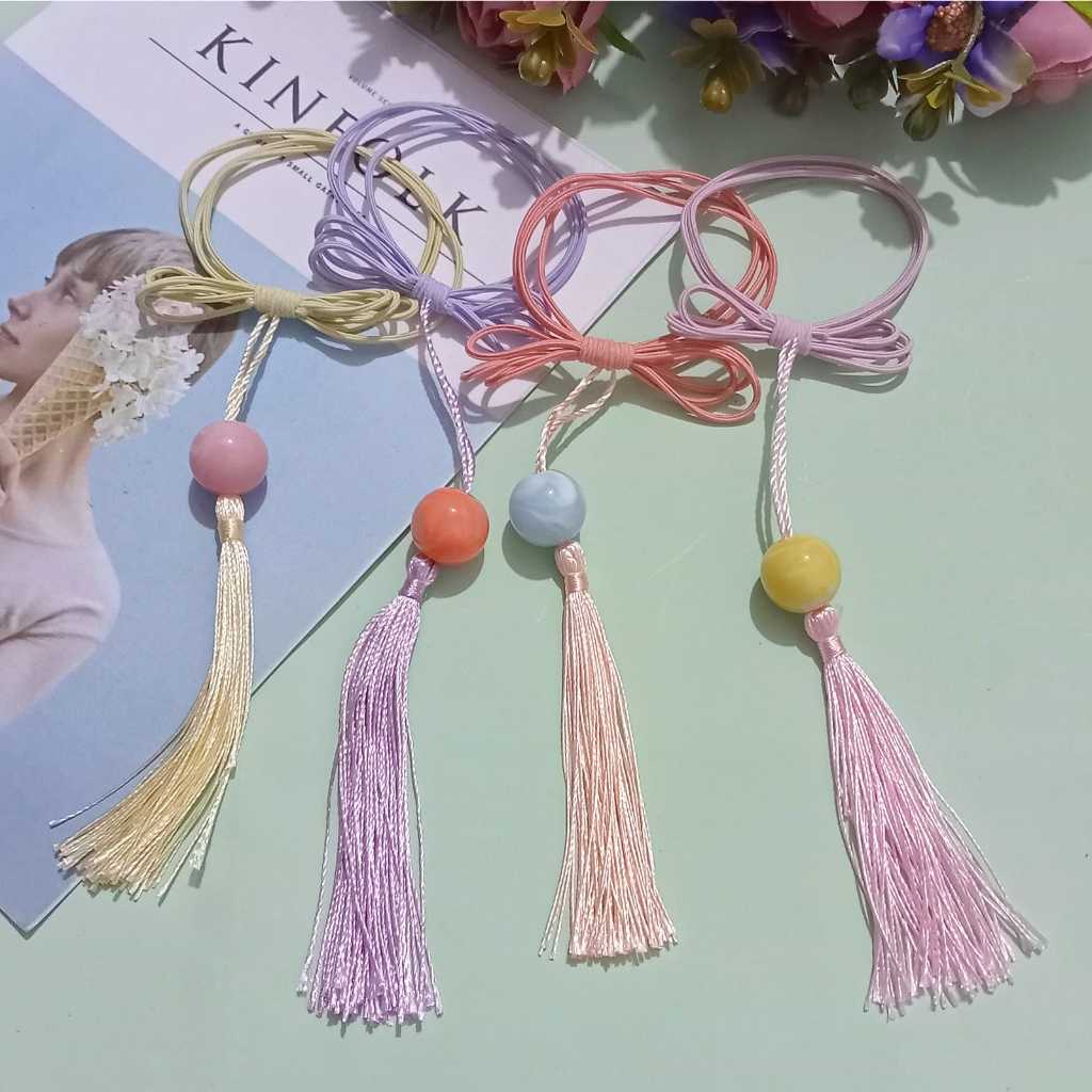 Iket rambut RANDOM WARNA(1 CARD ISI 2pcs)/Iket rambut rumbai/Iket rambut anak/Ikat rambut/Iket rambu