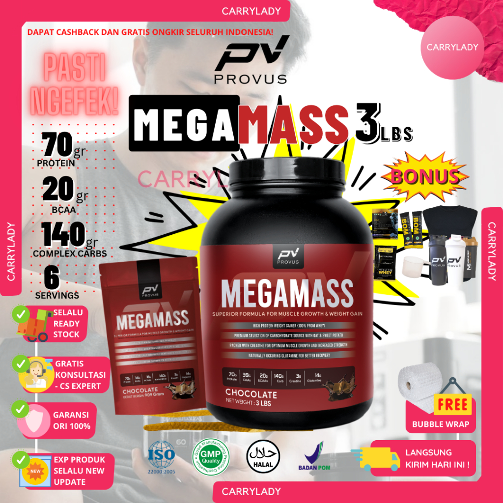 Provus Megamass 3lbs Mega Mass 3 lbs Gainer 1350 gram Susu Protein Bulking Penambah Berat Badan