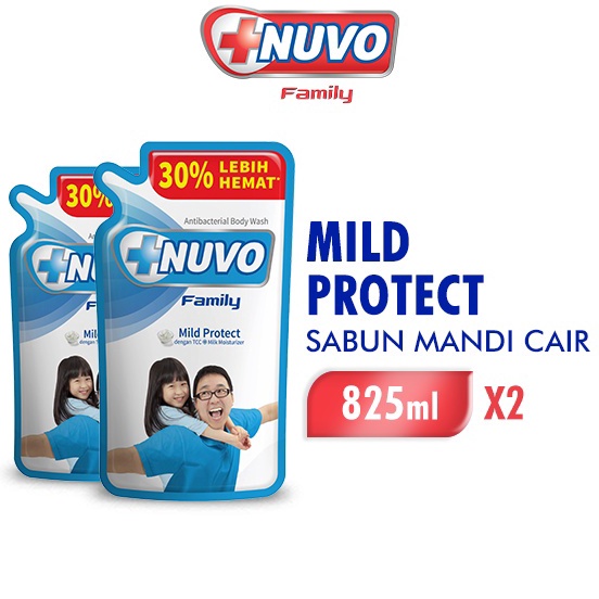 Best Deal Trx2y2Xm Nuvo Family Sabun Mandi Cair Mild Protect Biru Pouch 825Ml X2