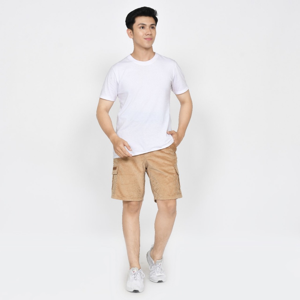 Bootloop - celana cargo pendek corduroy - celana cargo pendek pria cream