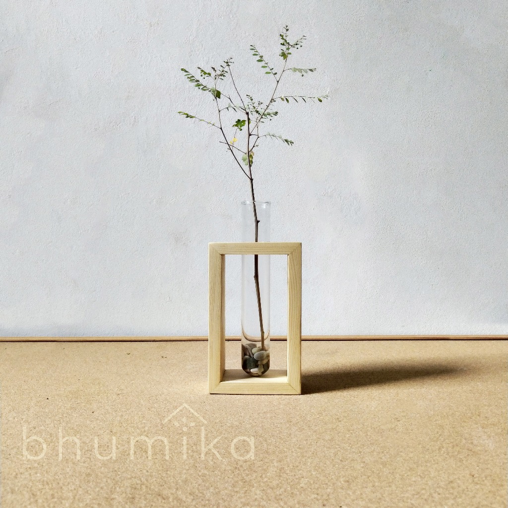 Pot Minimalis / Vas kaca tanaman air/ Vas kayu aesthetic planter hidroponik Persegi