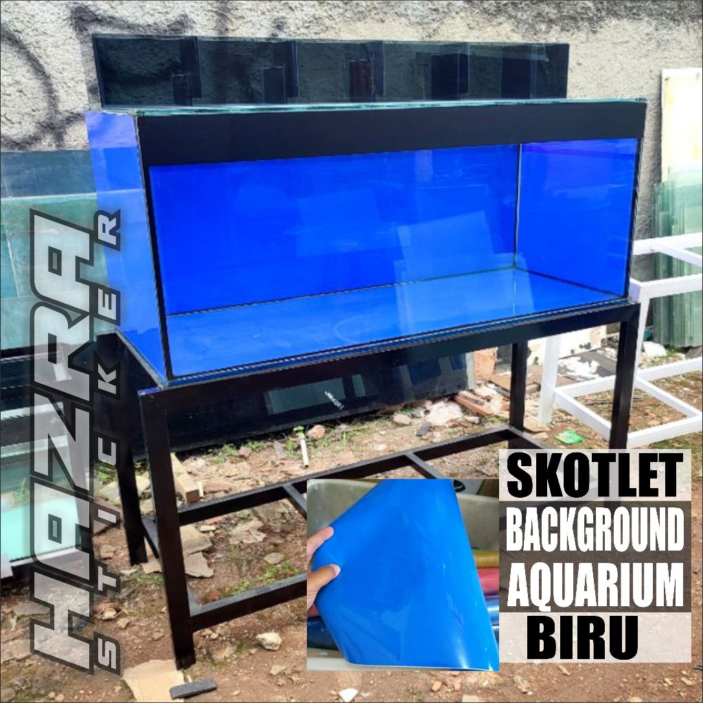 Stiker Aquarium Biru Skotlet Kaca Background Akuarium Biru Sticker Aquarium Ukuran L- 45 Cm